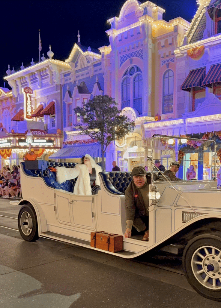 Cruella De Vil and her henchmen ride down Main Street for the Boo to You Parade.